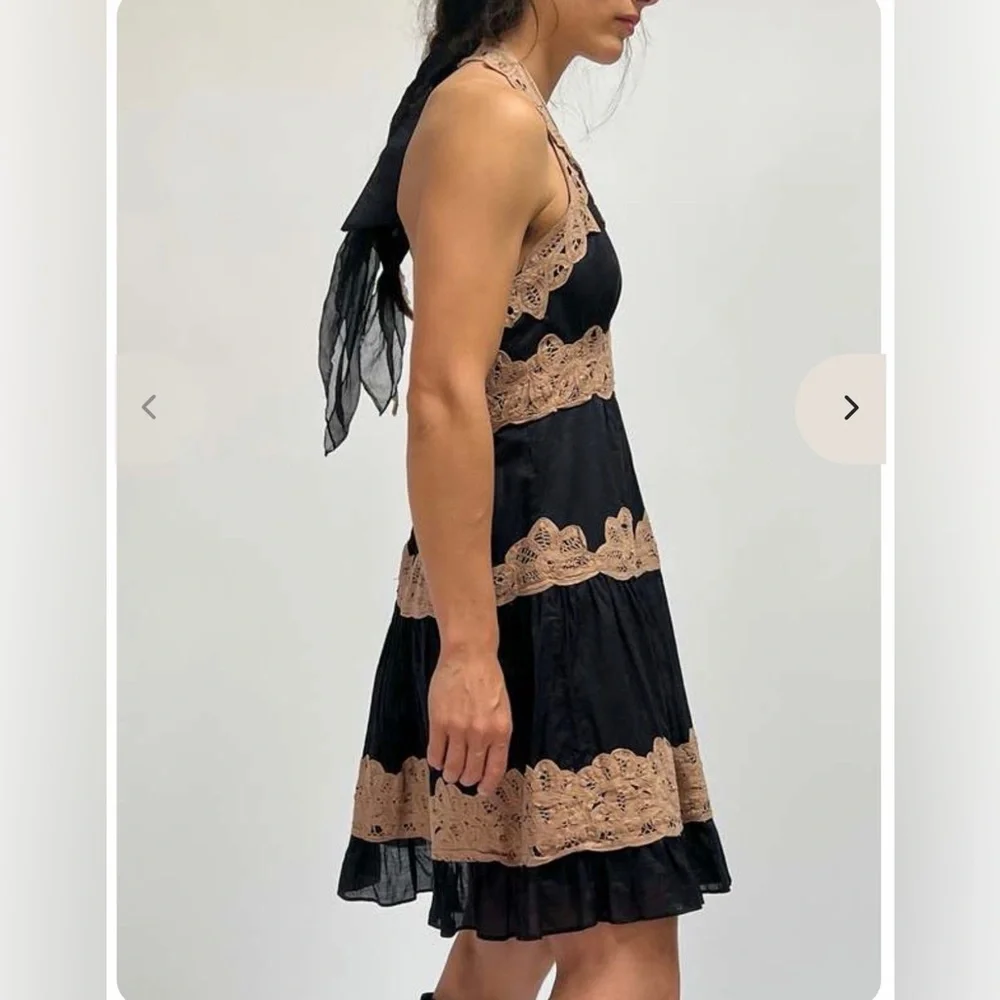 Vintage Y2K 90’s rare BCBG black brown lace halter mini dress cotton silk chic - Picture 6 of 11